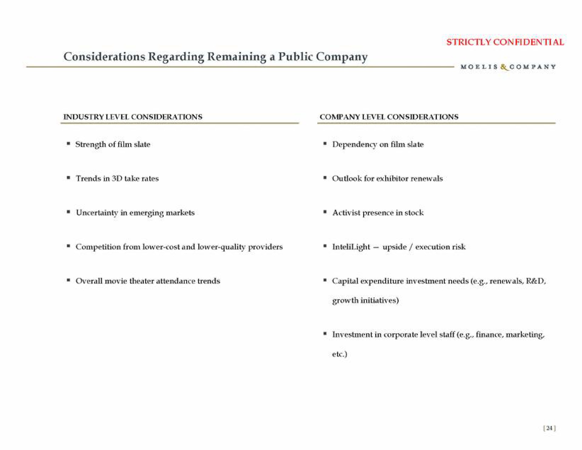 considerations regarding remaining a public company | Moelis & Company
