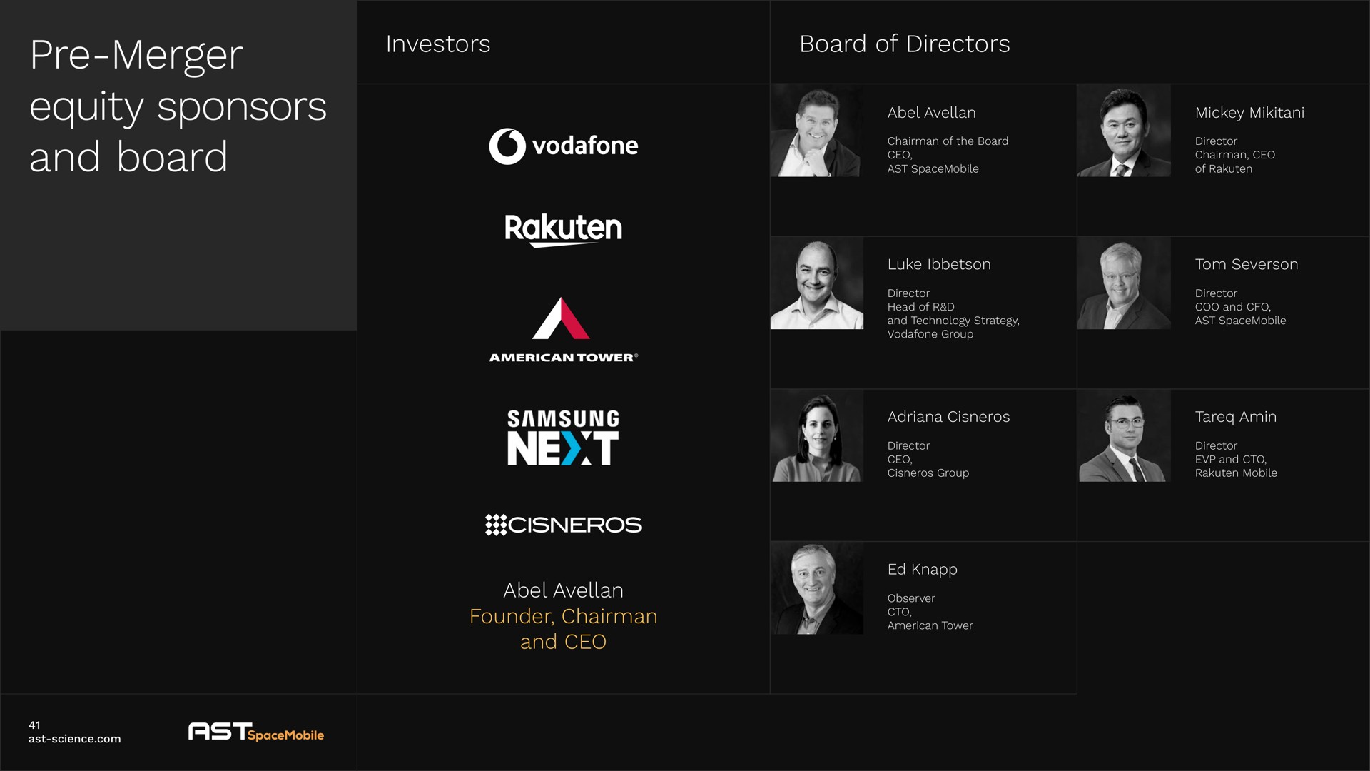 investors board of directors merger equity sponsors and board i | AST SpaceMobile