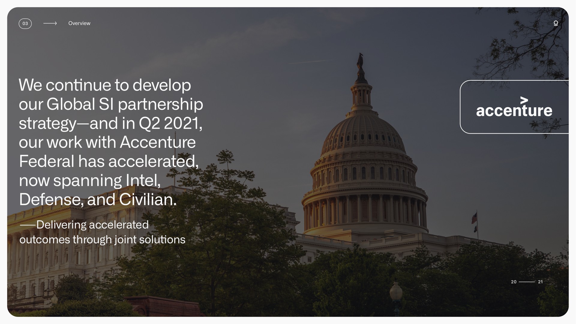 we continue to develop our global partnership strategy and in our work with federal has accelerated now spanning defense and civilian delivering accelerated outcomes through joint solutions | Palantir