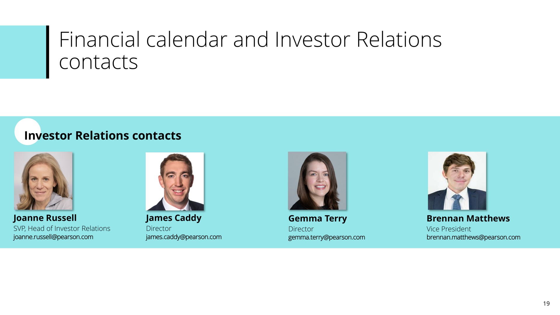 financial calendar and investor relations contacts | Pearson