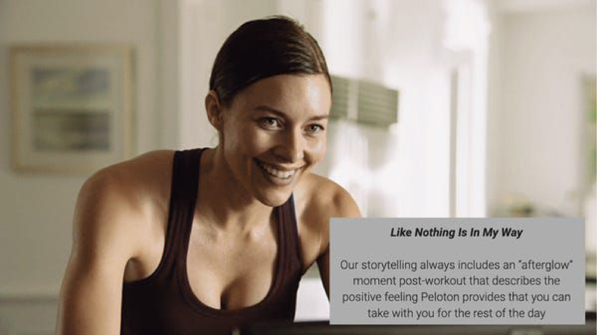 like nothing is in my way storytelling always includes an moment post workout that describes the positive feeling peloton provides that you can take with you for the rest of the day | Peloton
