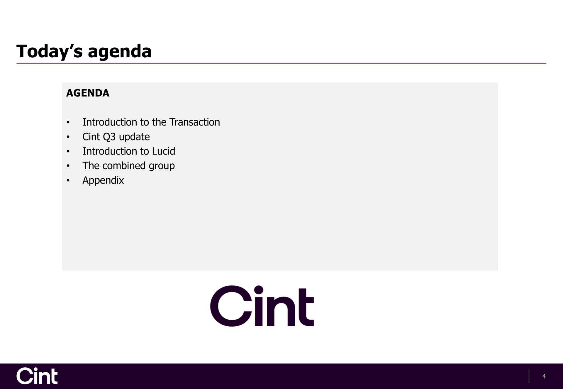 today agenda | Cint Group