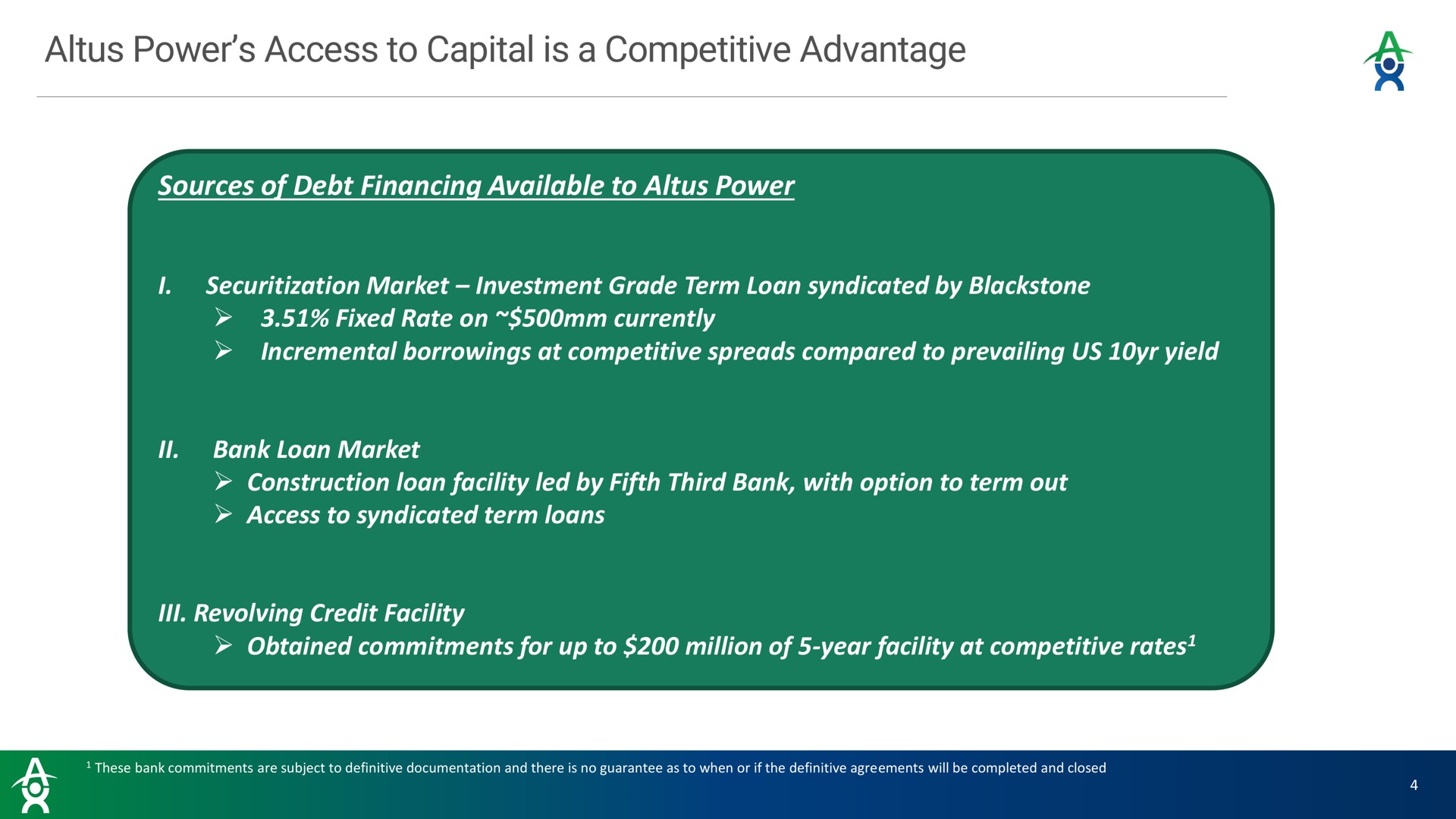power access to capital is a competitive advantage sources of debt financing available to power | Altus Power