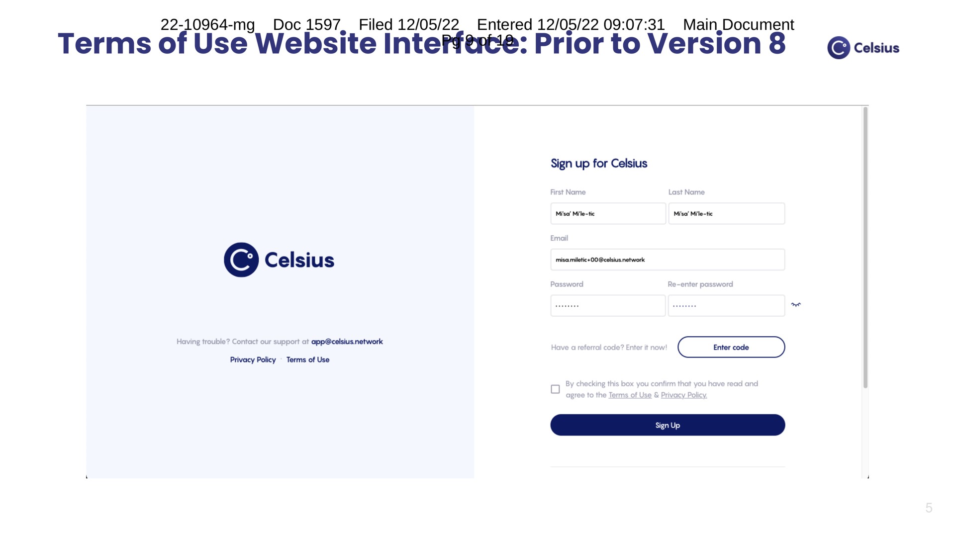 terms of use interface prior to version | Celsius Network