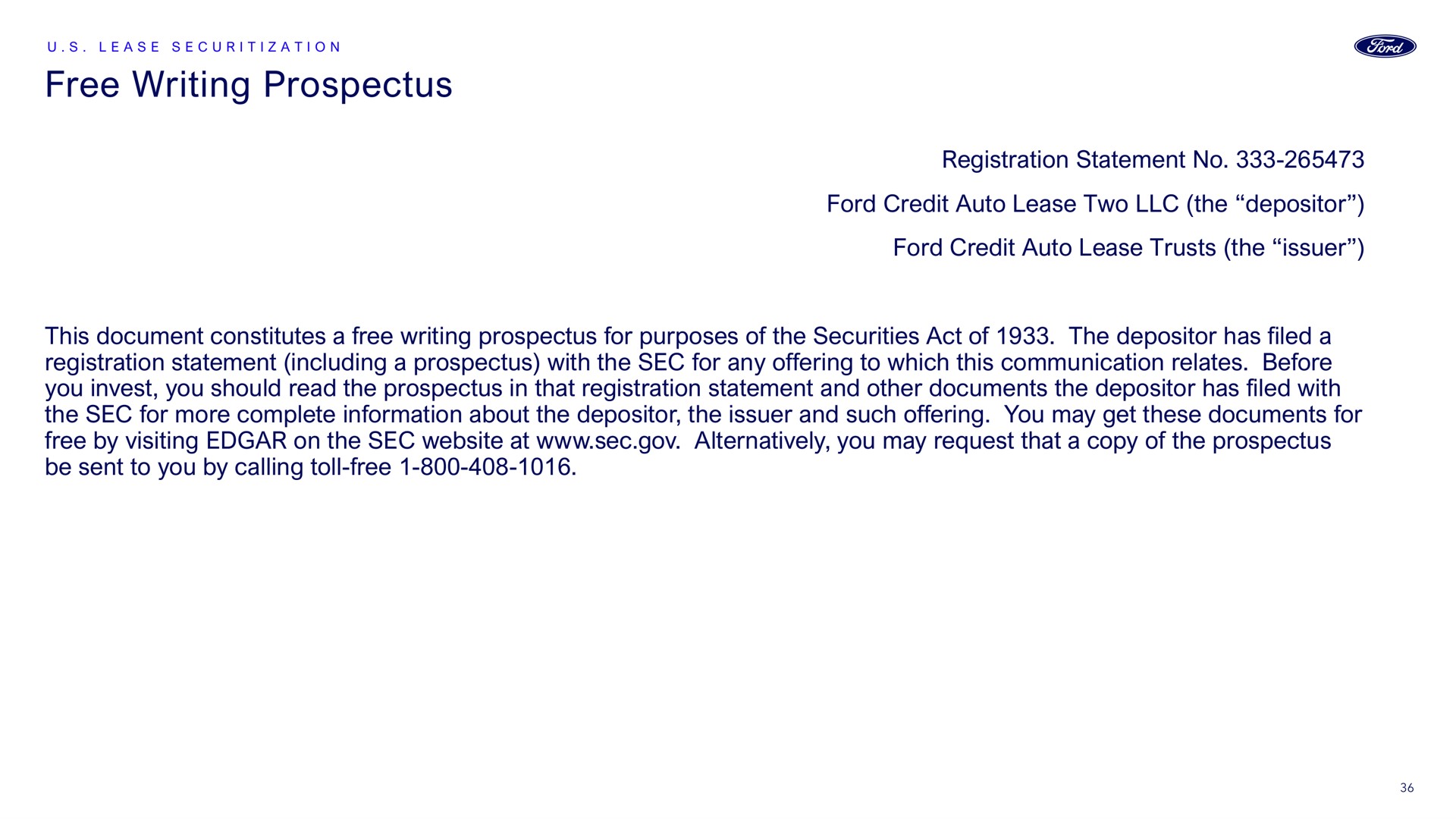 free writing prospectus | Ford