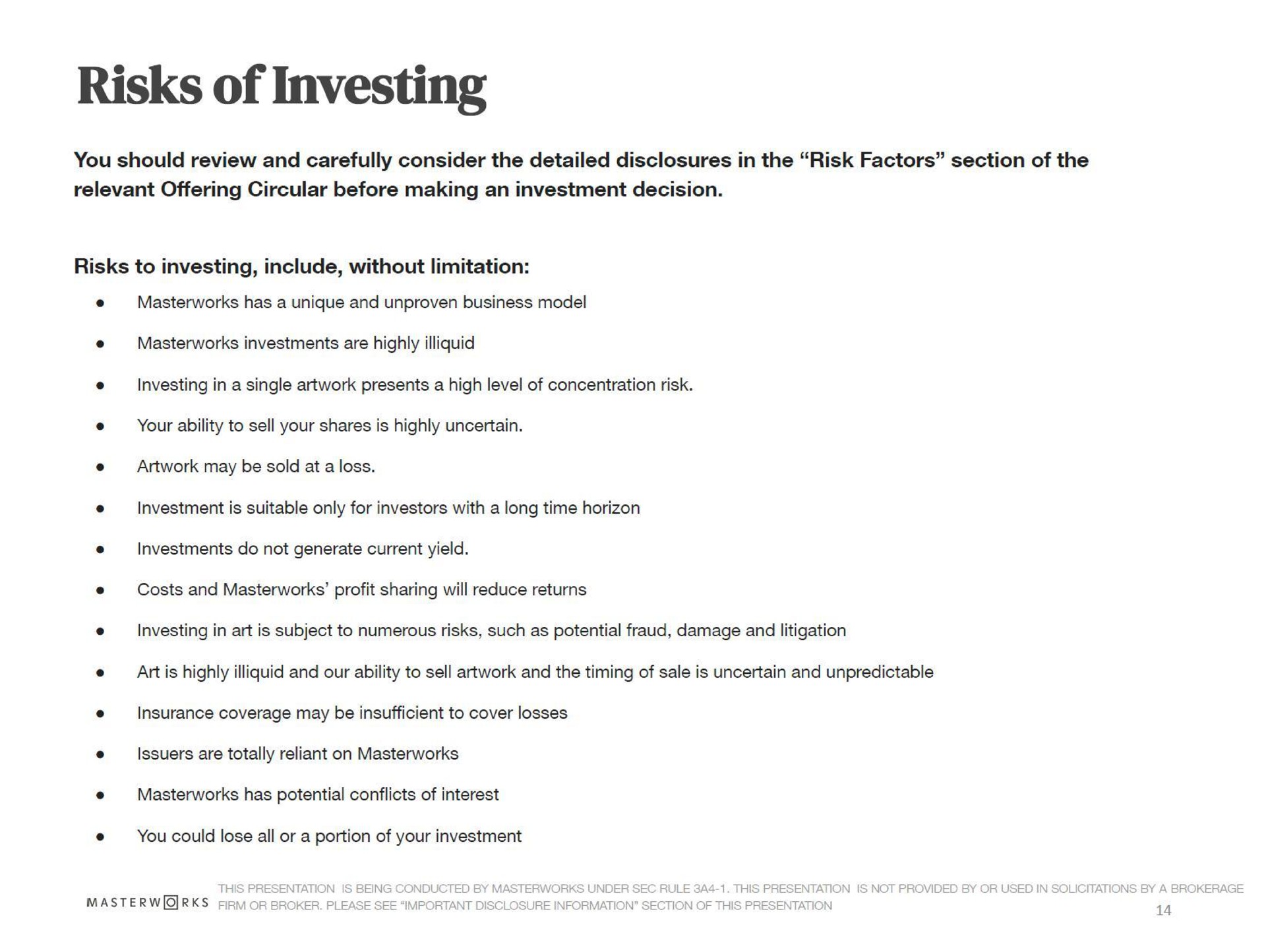 risks of investing | Masterworks