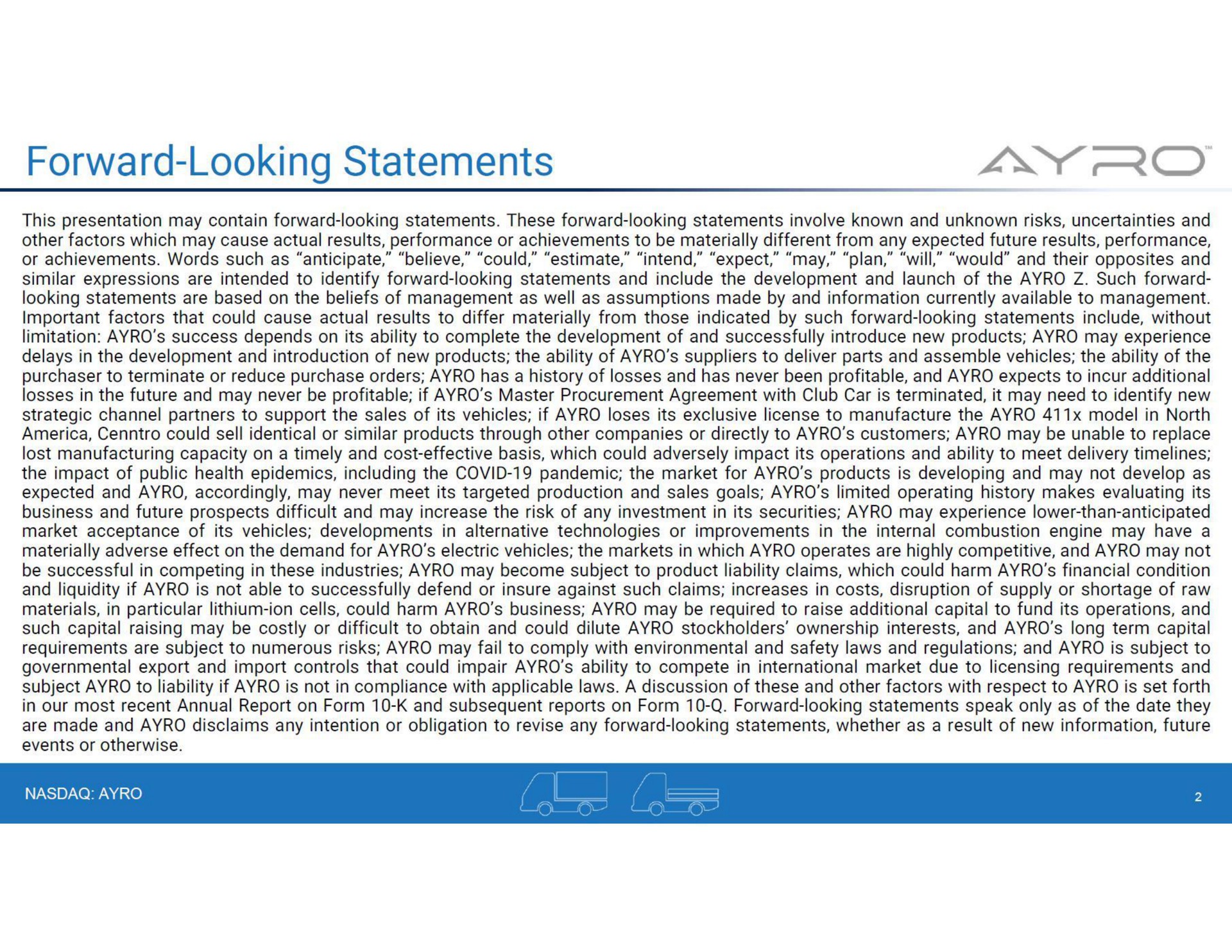 forward looking statements | AYRO