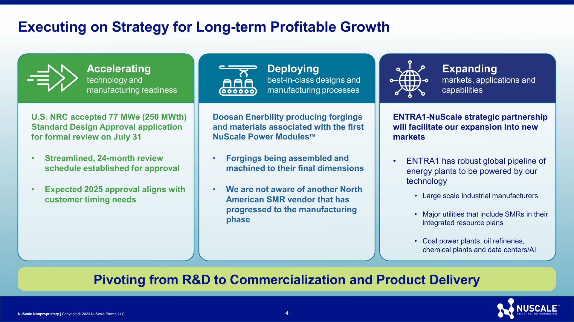 executing on strategy for long term profitable growth pivoting from to commercialization and product delivery | Nuscale