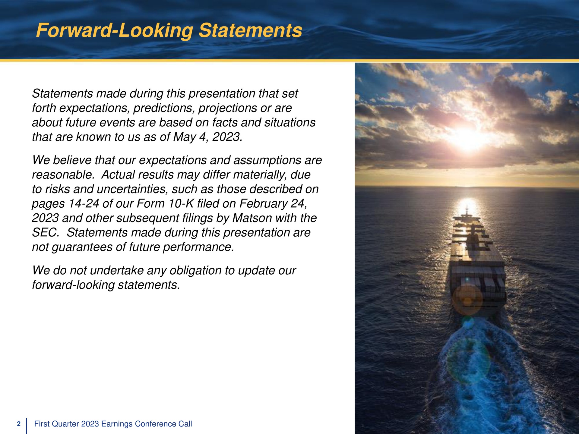 forward looking statements | Matson