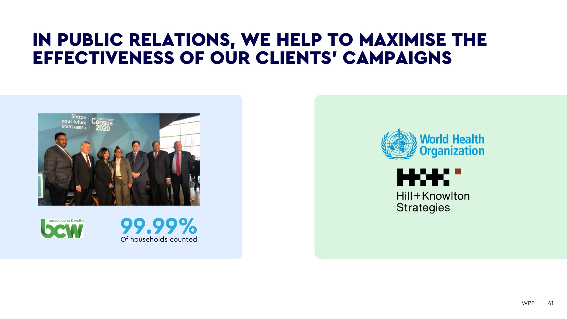 in public relations we help to the effectiveness of our clients campaigns | WPP