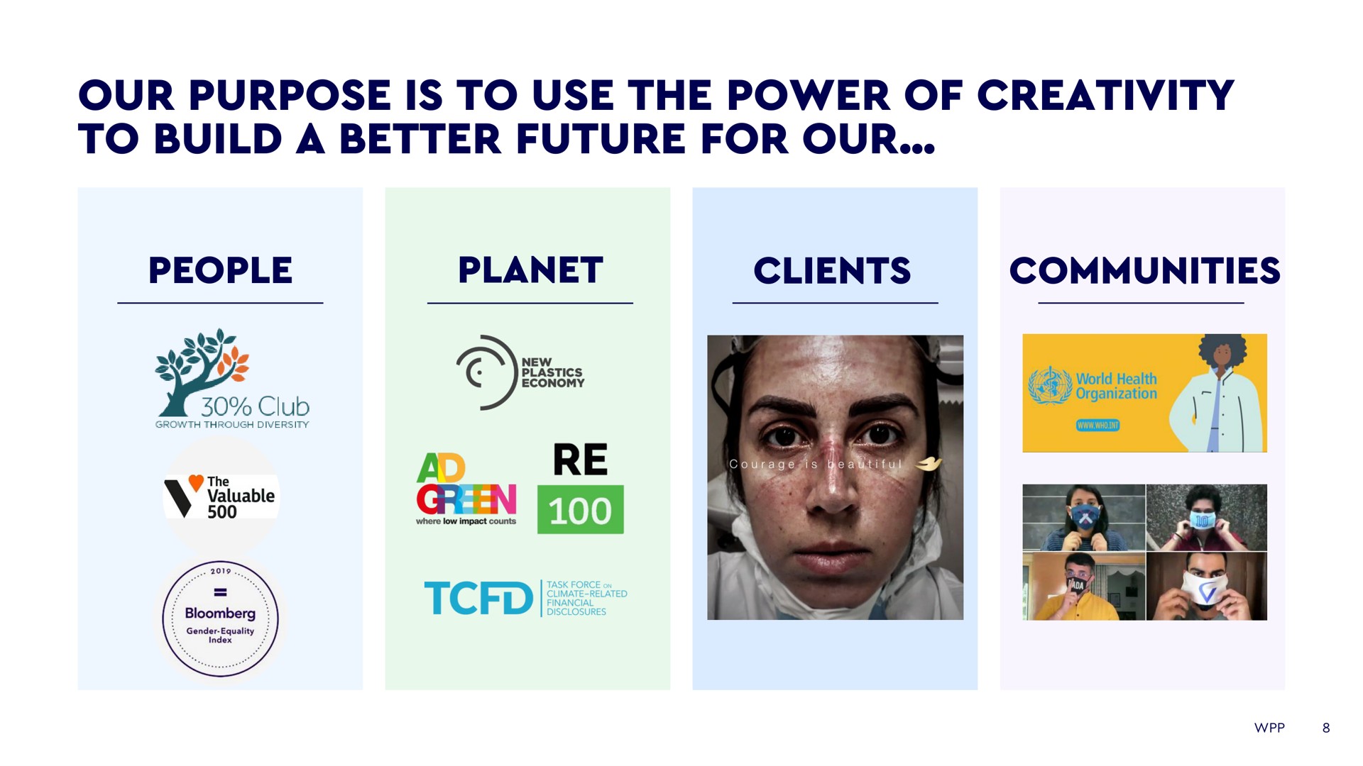 our purpose is to use the power of creativity to build a better future for our view gen sar | WPP
