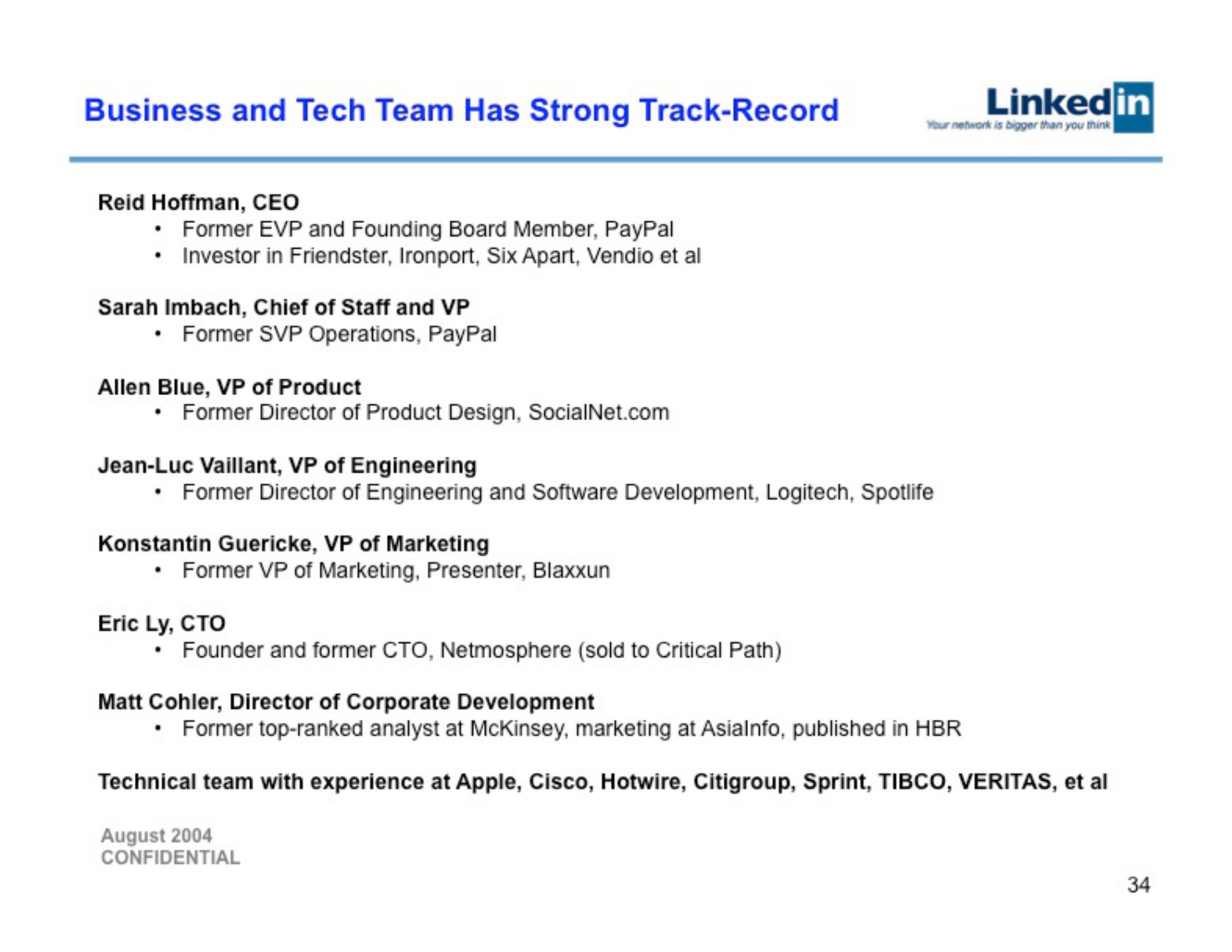 business and tech team has strong track record linked former operations former director of product design director of corporate development former top ranked analyst at marketing at published in technical team with experience at apple cisco sprint | Linkedin