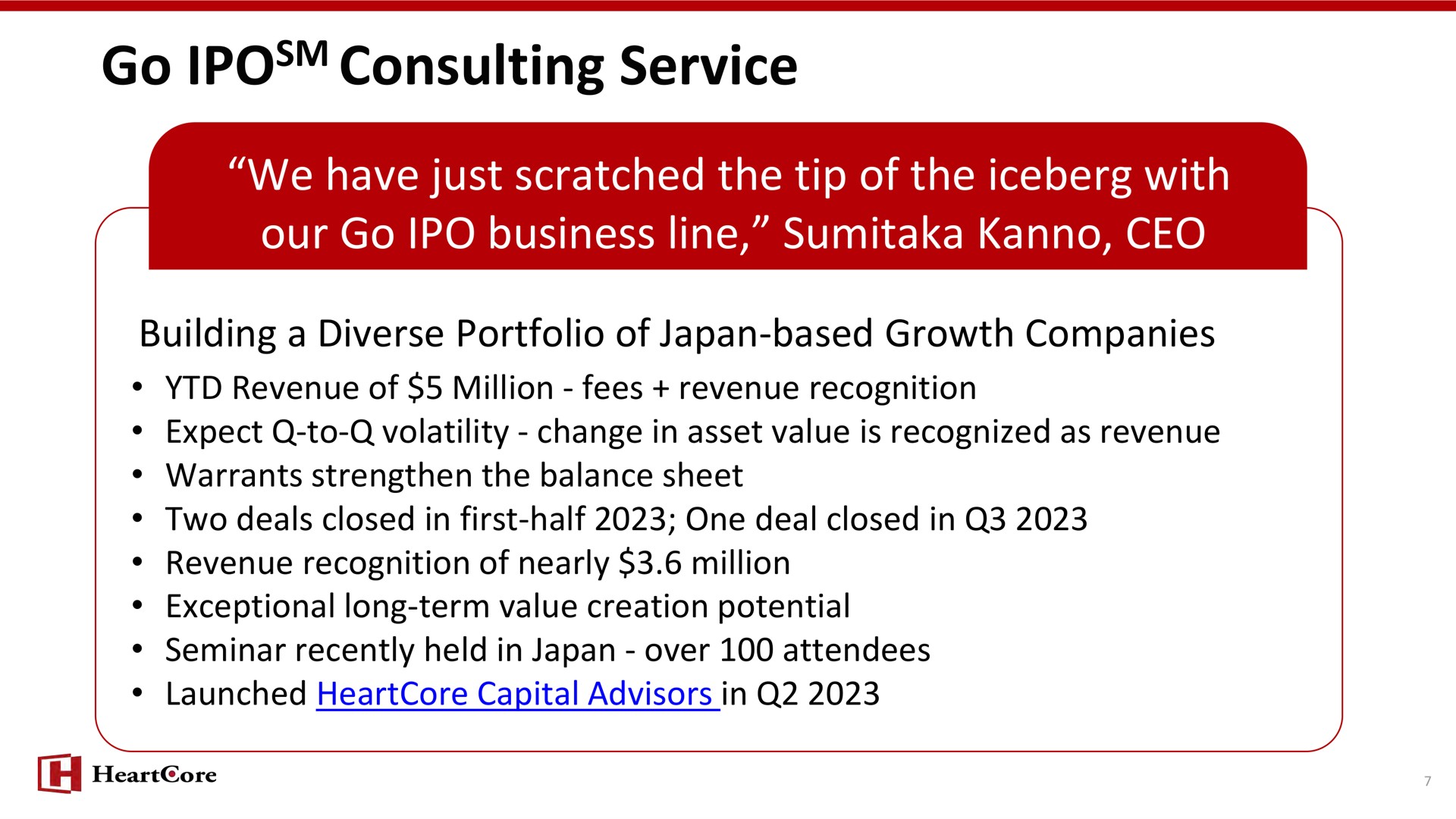 go consulting service we have just scratched the tip of the iceberg with our go business line | HeartCore Enterprises