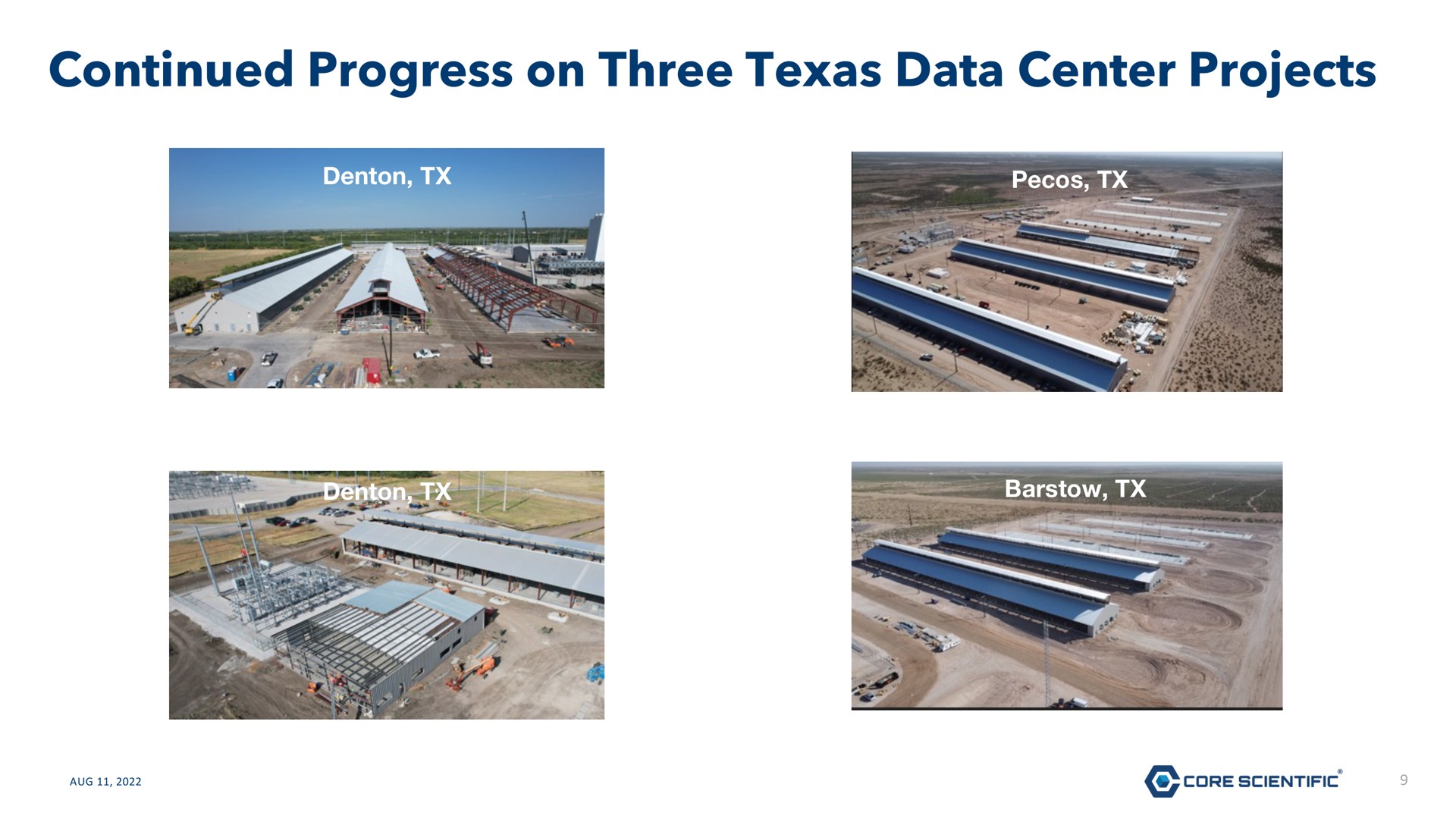 continued progress on three data center projects | Core Scientific