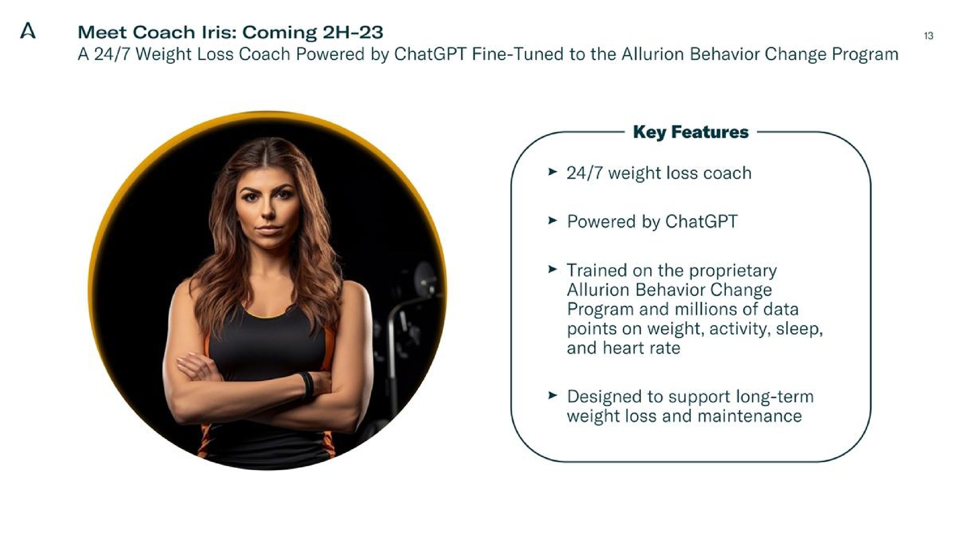 a meet coach iris coming a weight loss coach powered by fine tuned to the behavior change program weight loss coach behavior change program and millions of data | Allurion