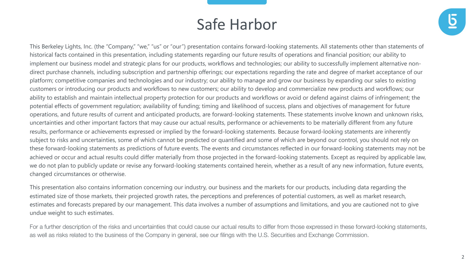 safe harbor | Berkeley Lights