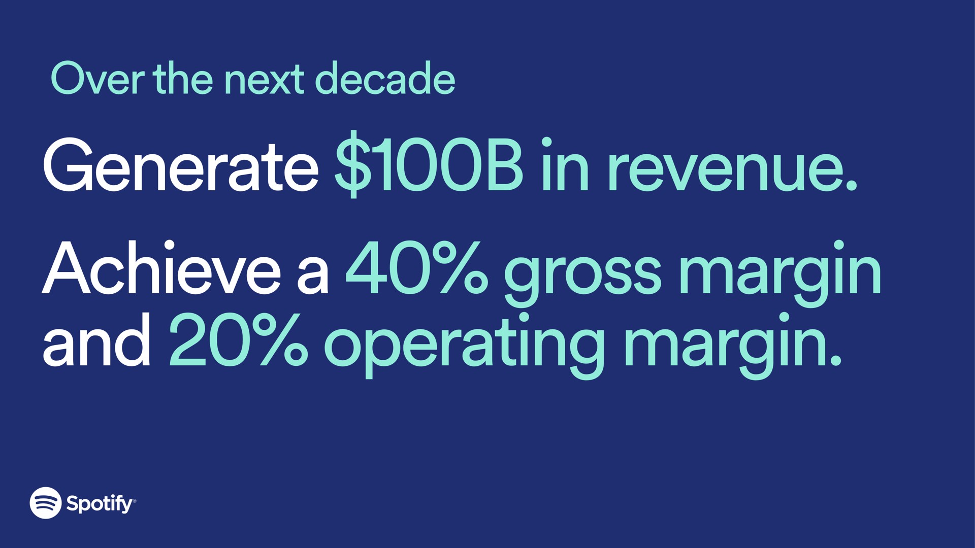 over the next decade generate in revenue achieve a gross margin and operating margin | Spotify