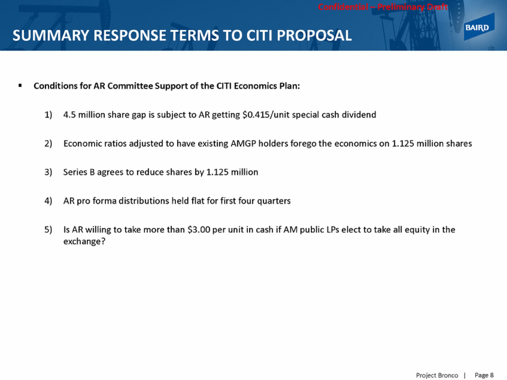 summary response terms to proposal | Baird
