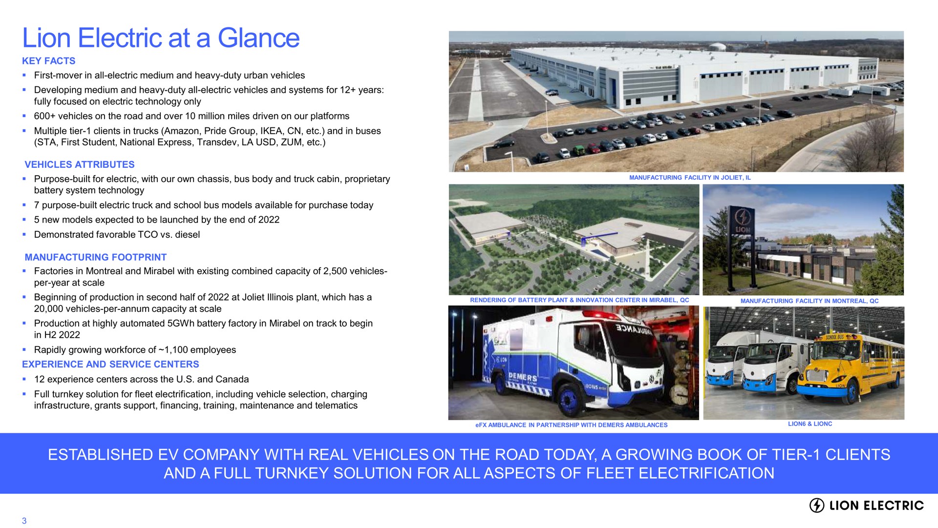 lion electric at a glance established company with real vehicles on the road today a growing book of tier clients and a full turnkey solution for all aspects of fleet electrification | Lion Electric