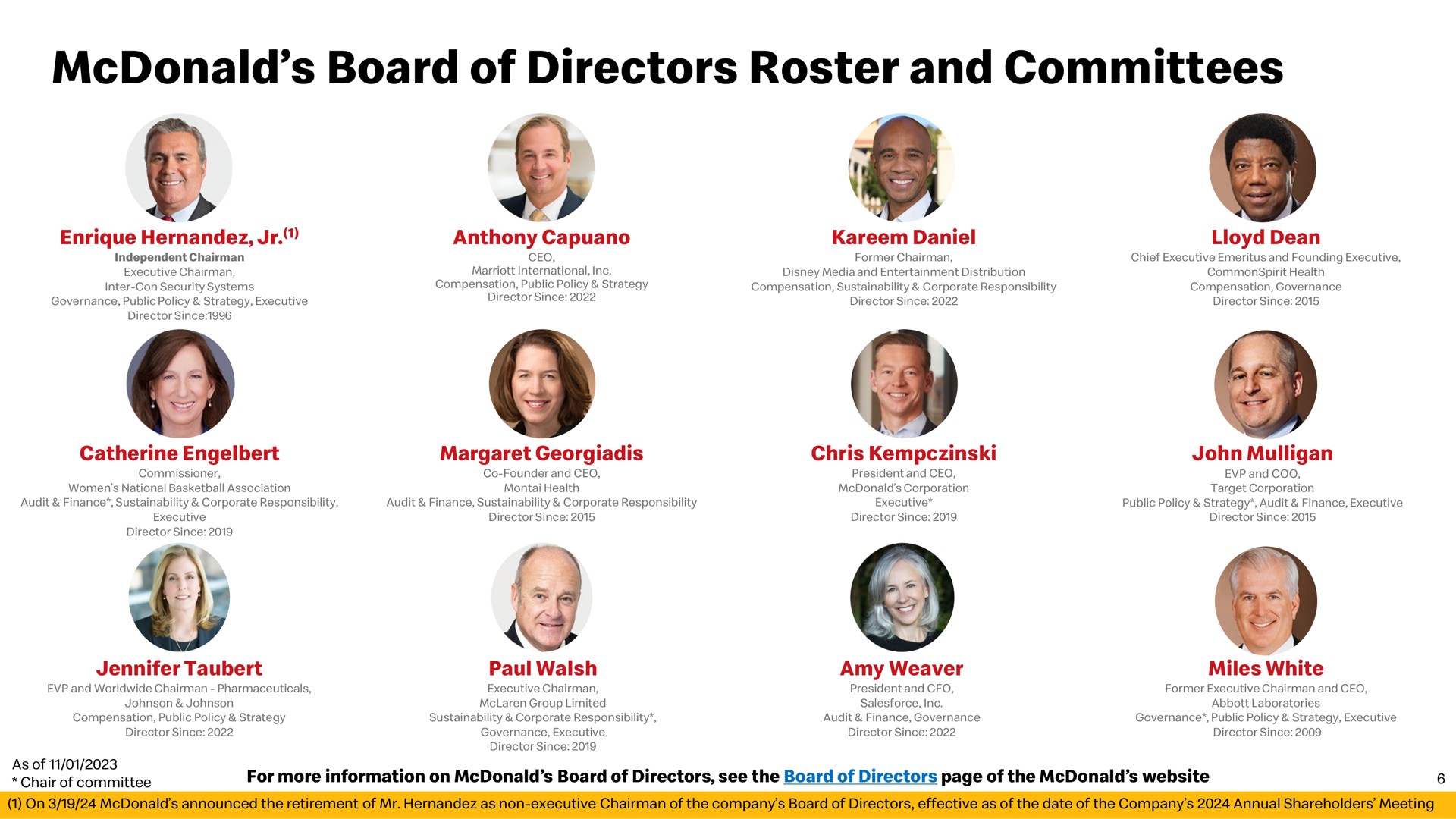 board of directors roster and committees a | McDonald's