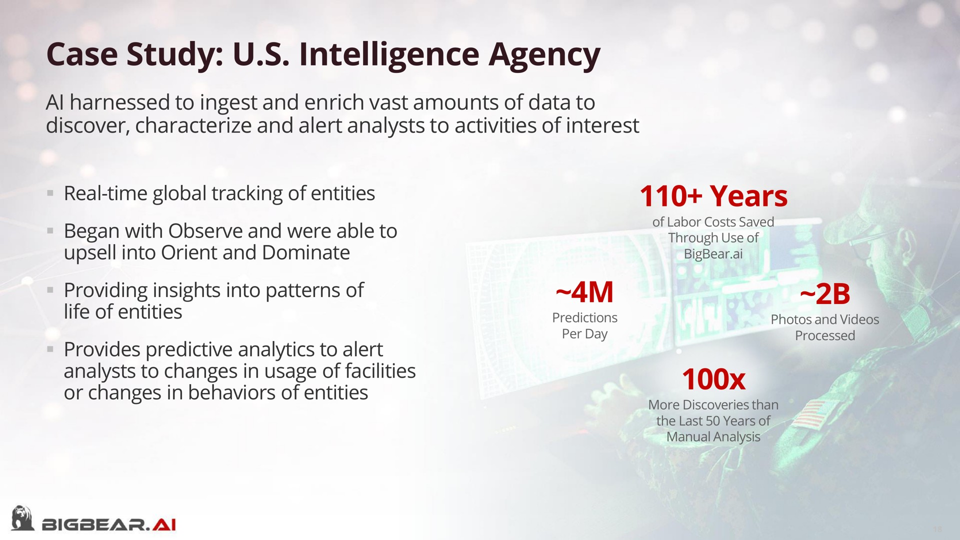 case study intelligence agency years began with observe and were able to ree | Bigbear AI