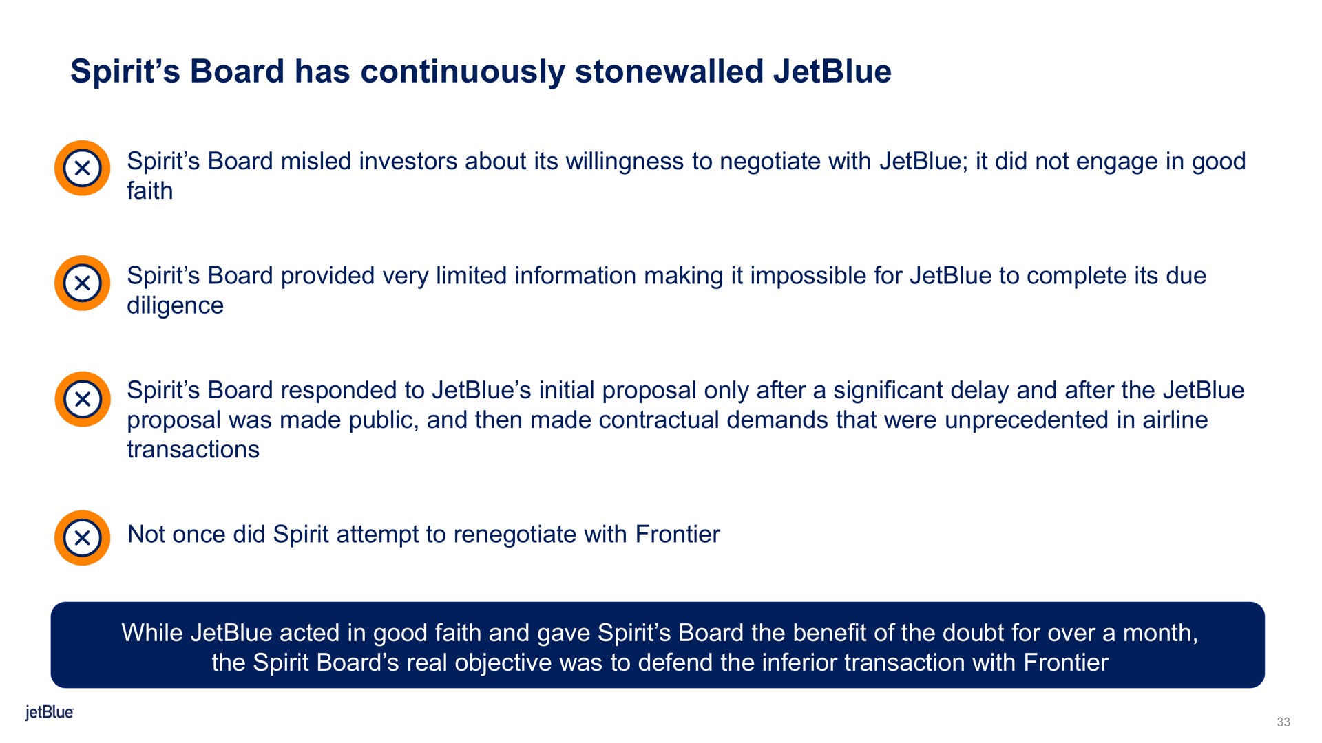 spirit board has continuously stonewalled | jetBlue