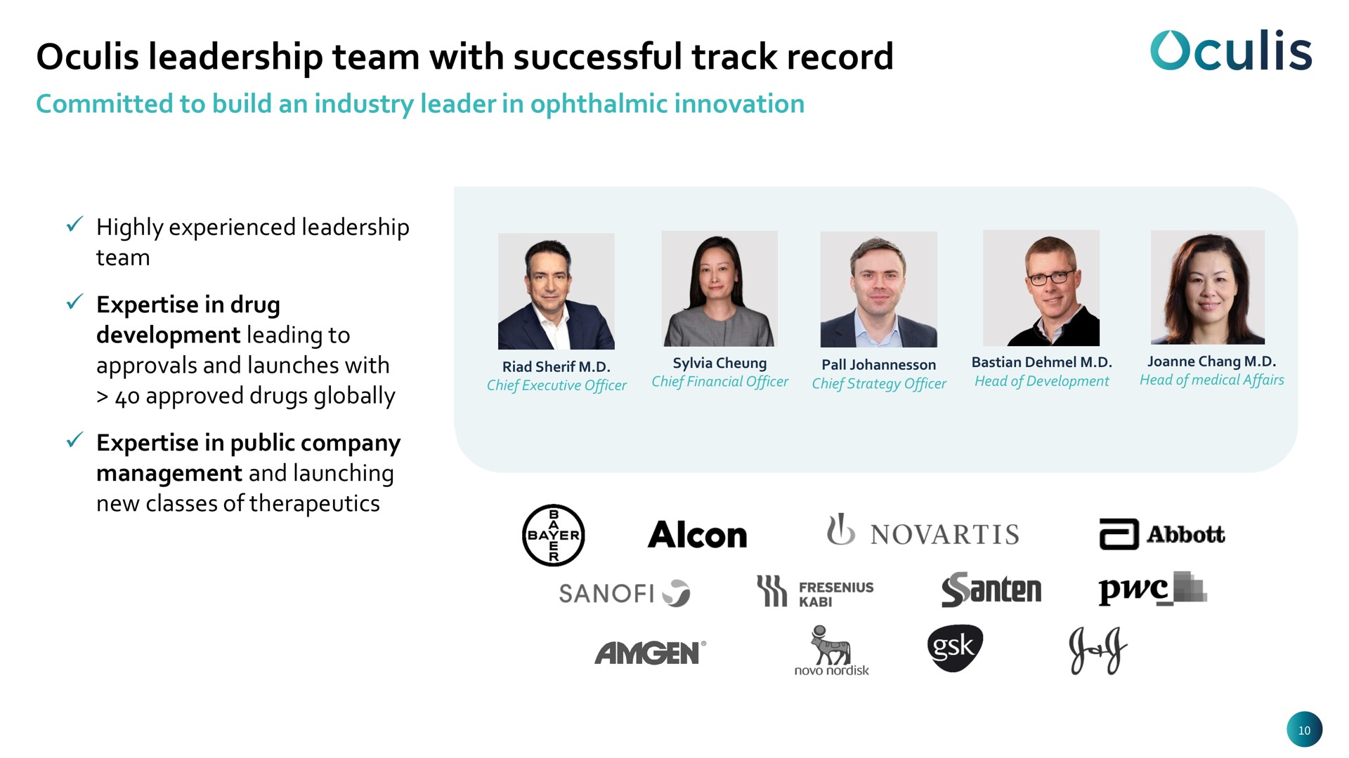 leadership team with successful track record is | Oculis
