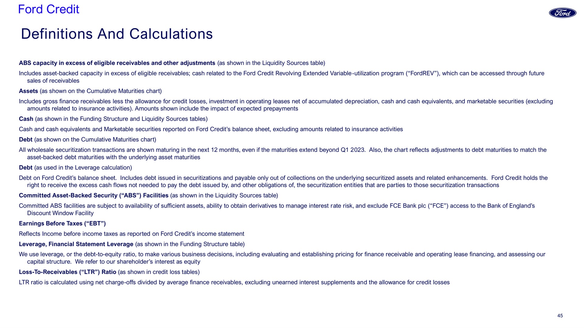 ford credit definitions and calculations | Ford