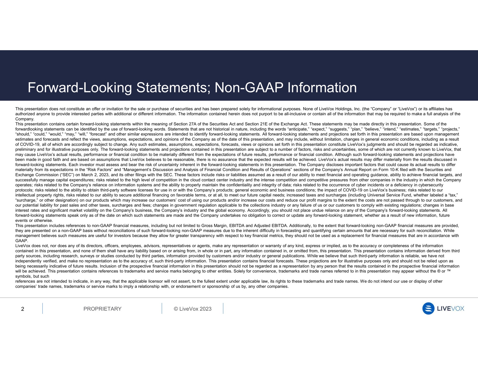 forward looking statements non information | LiveVox