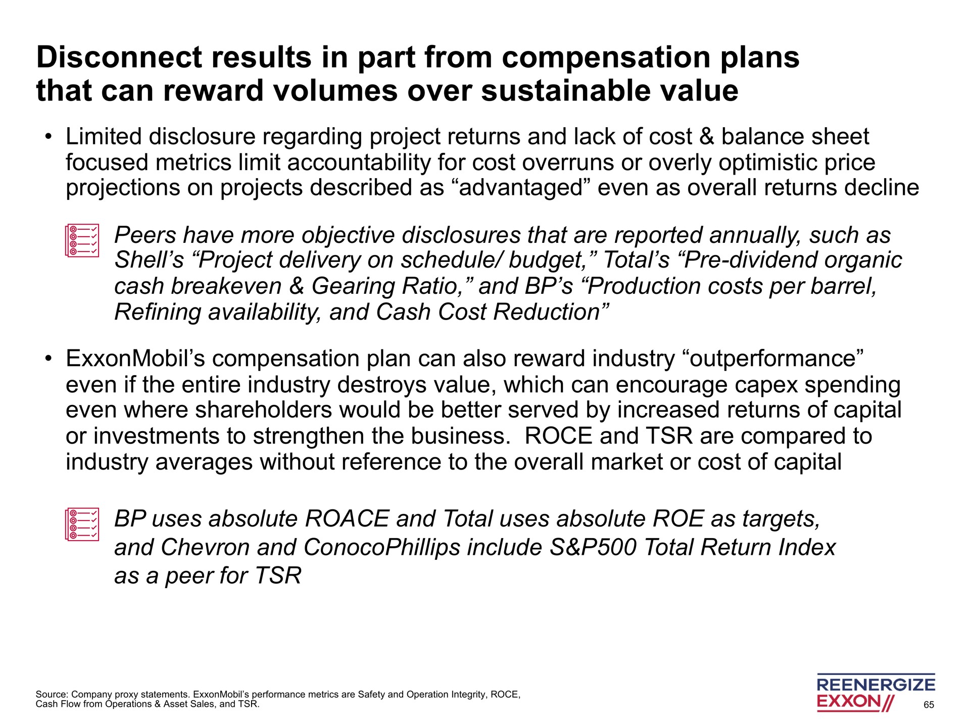 disconnect results in part from compensation plans that can reward volumes over sustainable value | Engine No. 1