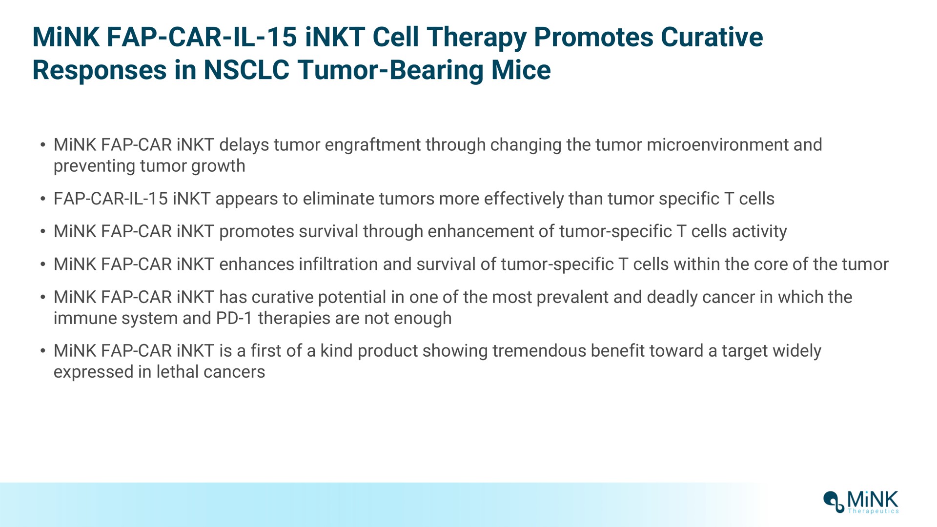 mink car cell therapy promotes curative responses in tumor bearing mice | Mink Therapeutics