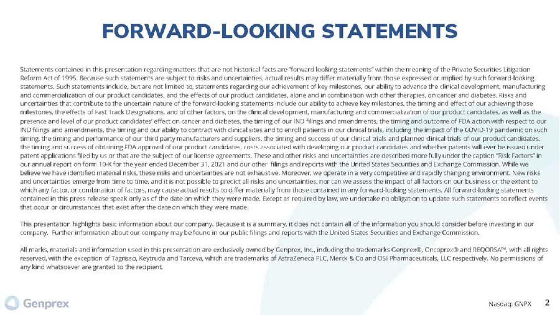 forward looking statements | Genprex