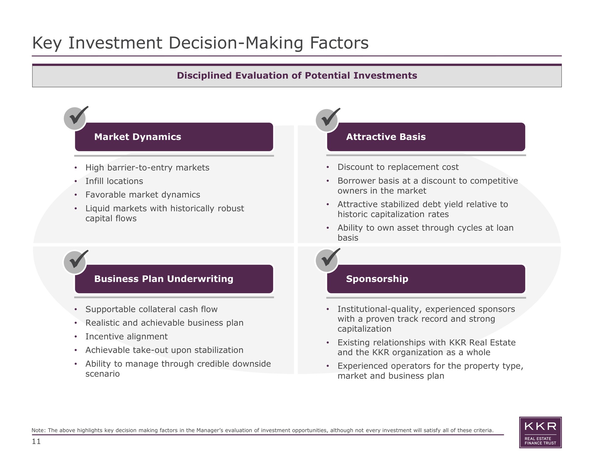 key investment decision making factors | KKR Real Estate Finance Trust