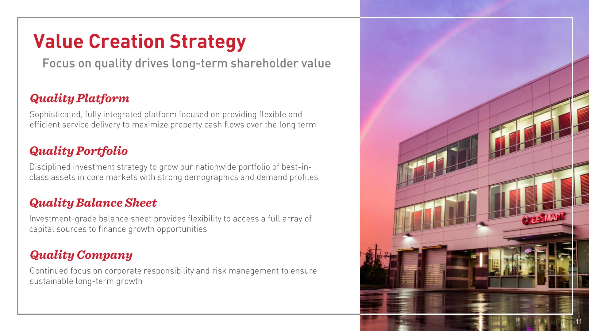 value creation strategy | CubeSmart