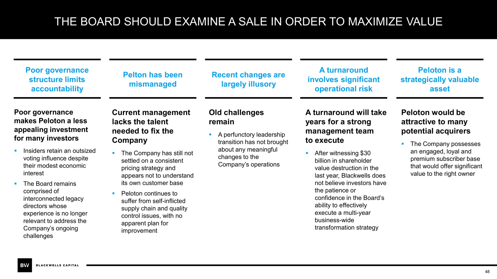 the board should examine a sale in order to maximize value | Blackwells Capital