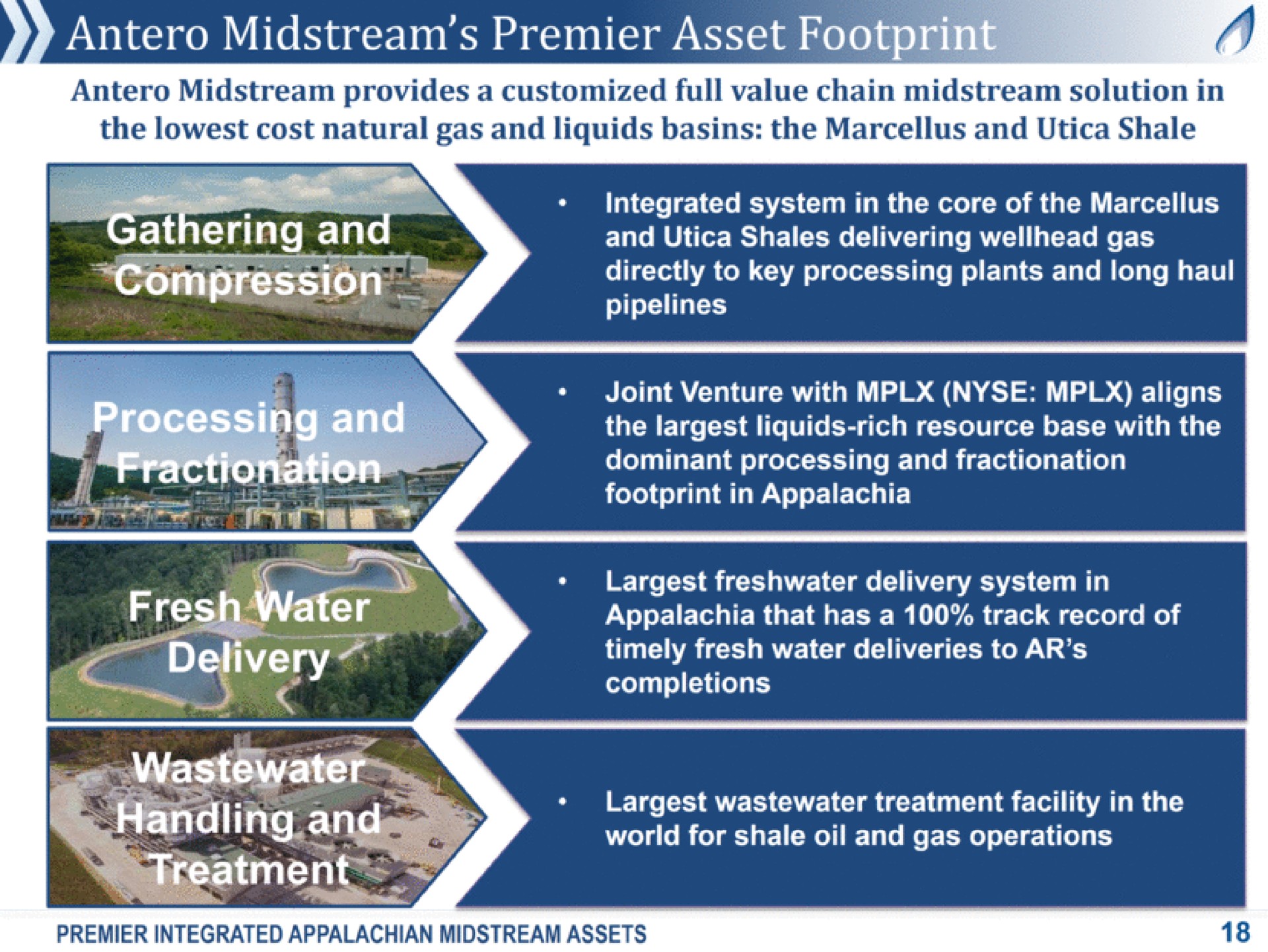 a foo i integrated system in the core of the and shales delivering wellhead gas directly to key processing plants and long haul pipelines joint venture with aligns the liquids rich resource base with the dominant processing and fractionation footprint in world for shale oil and gas operations premier integrated midstream assets delivery system in that has a track record of timely fresh water deliveries to completions treatment facility in the | Antero Midstream Partners