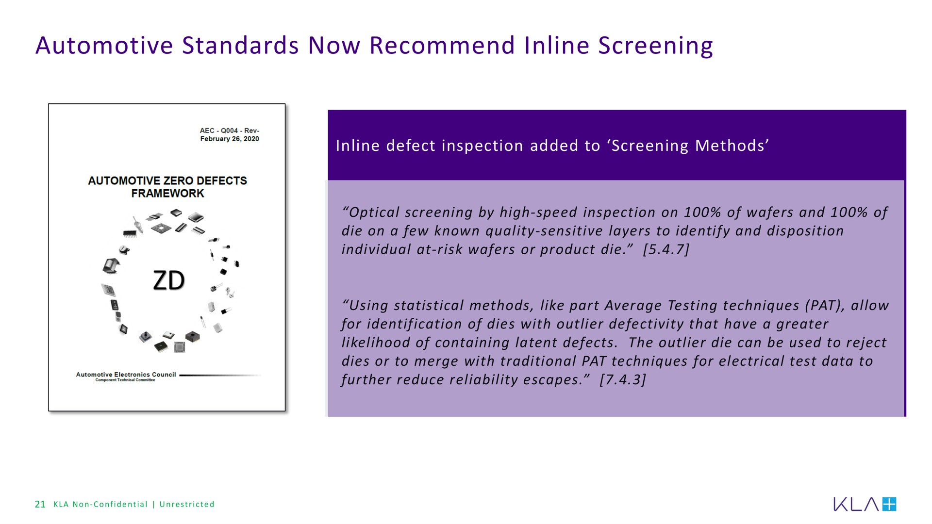 automotive standards now recommend screening i | KLA