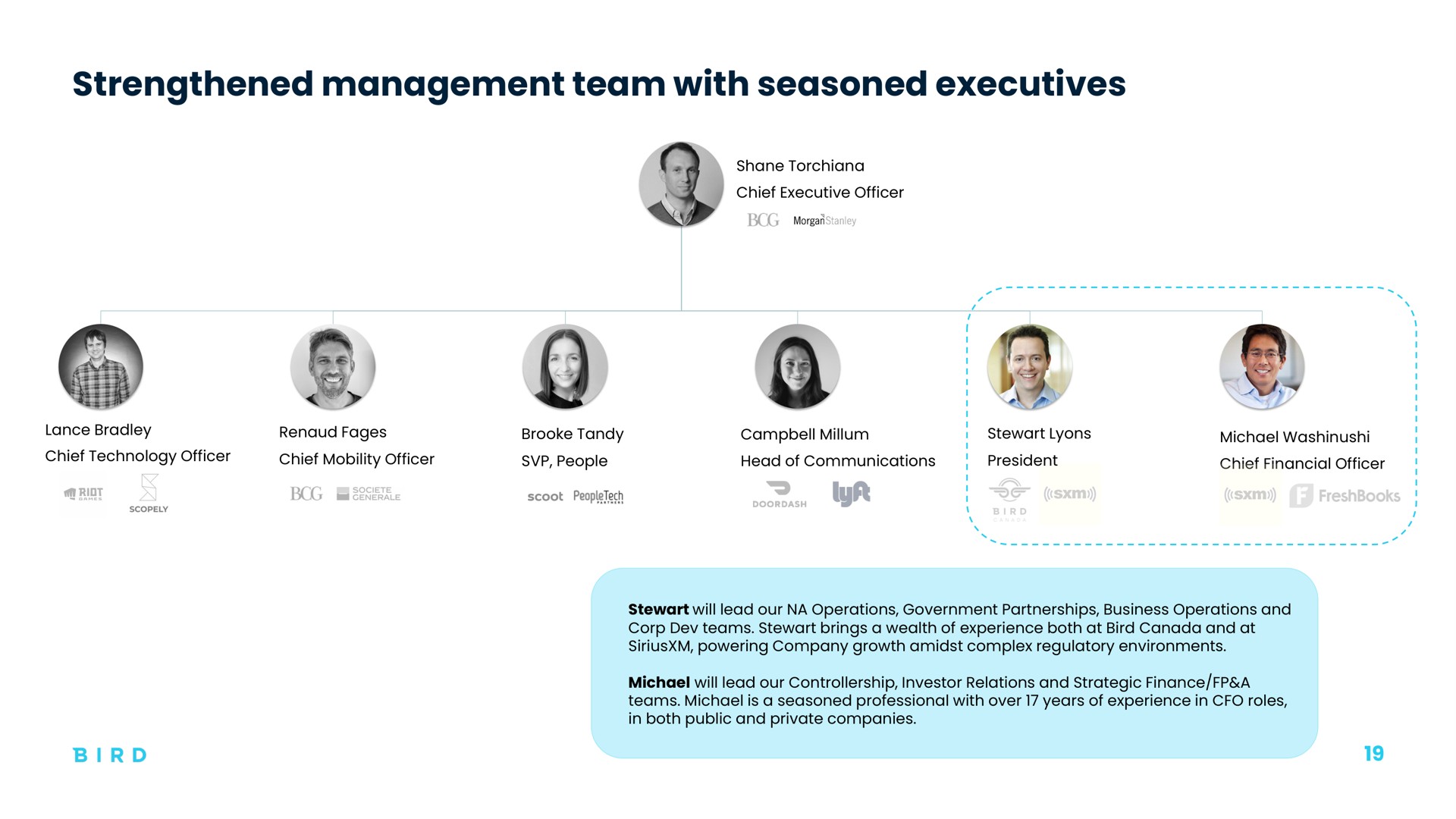 strengthened management team with seasoned executives | Bird