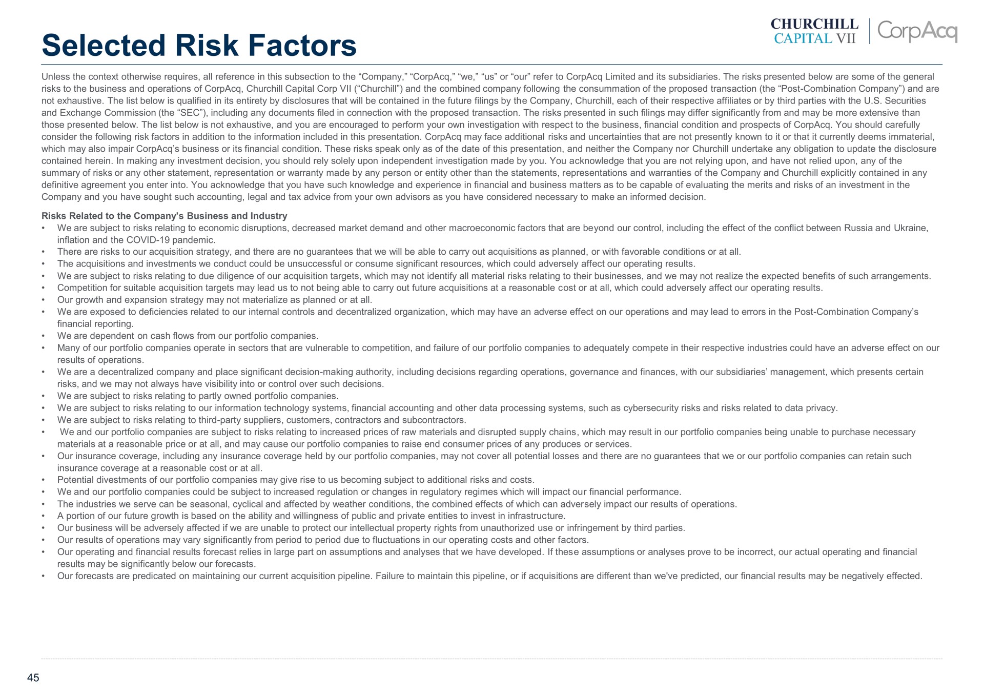 selected risk factors capital | CorpAcq