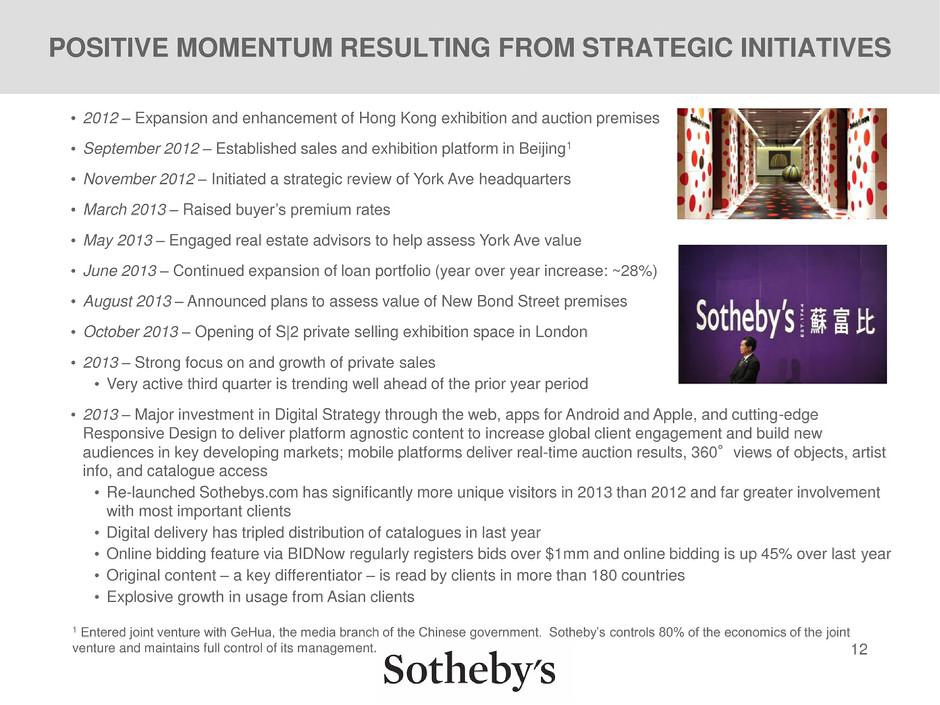 positive momentum resulting from strategic initiatives | Sotheby's