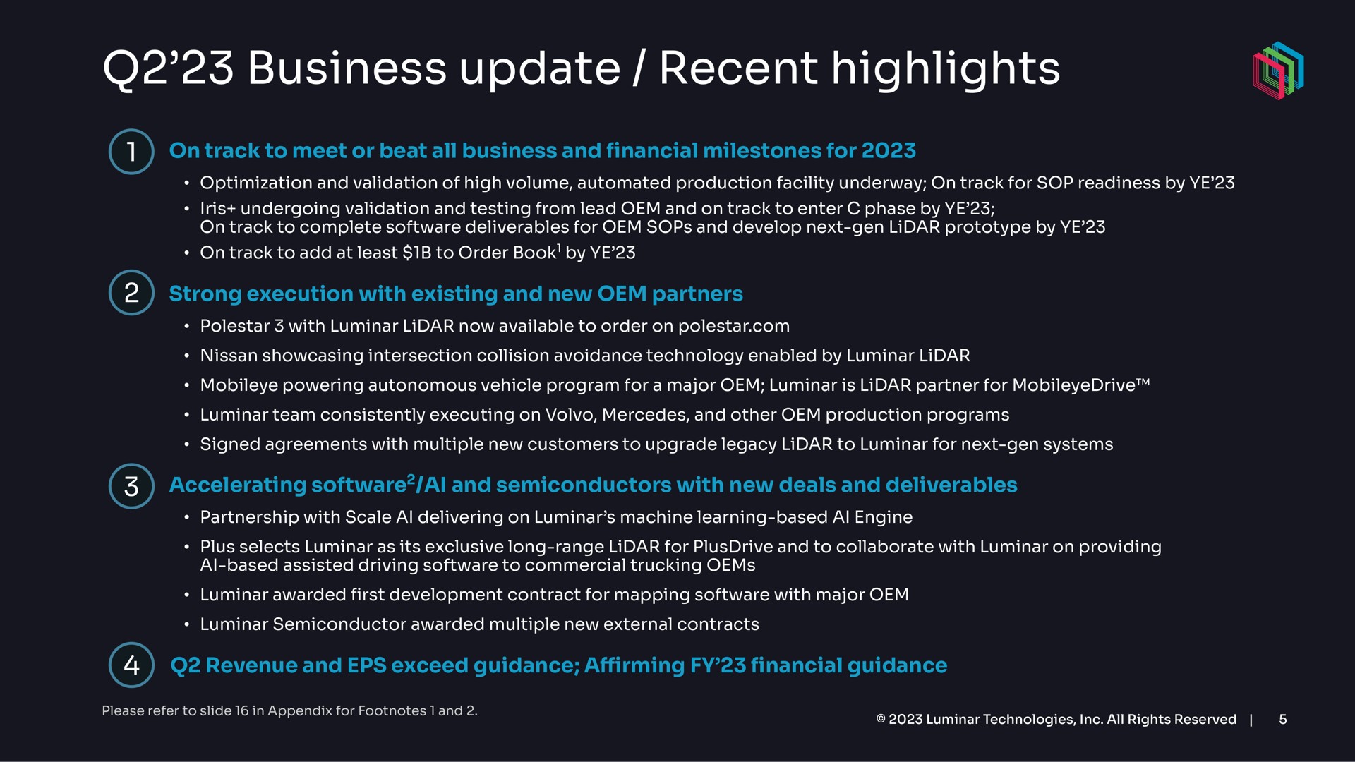business update recent highlights | Luminar