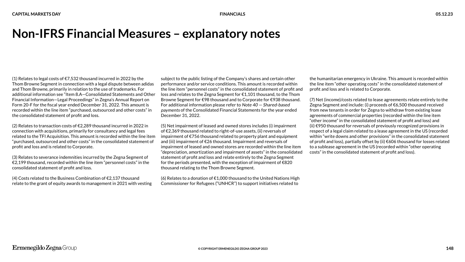 non financial measures explanatory notes | Zegna