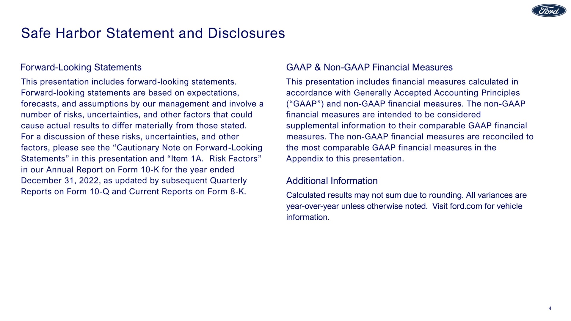 safe harbor statement and disclosures | Ford Credit