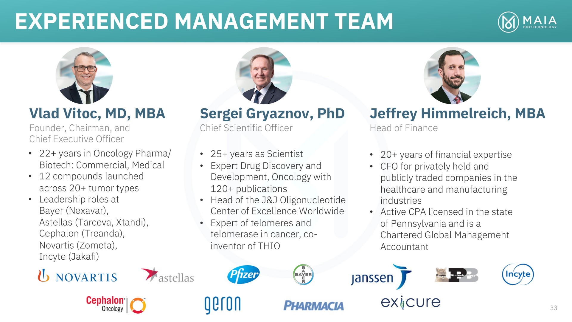 experienced management team a cure | MAIA Biotechnology
