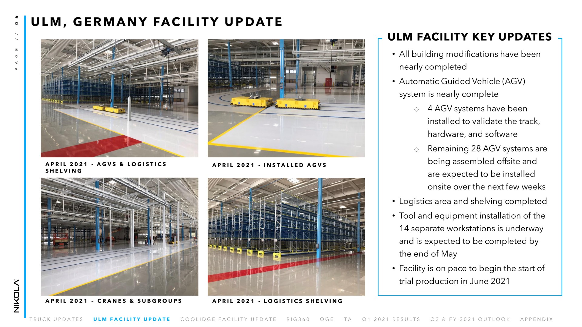 a i i at facility key updates update all building modifications have been tool and equipment installation of the separate is underway the end of may | Nikola