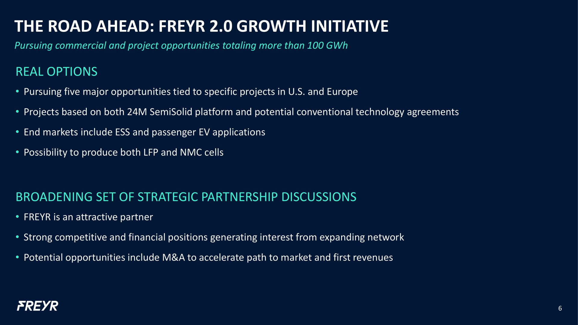 the road ahead growth initiative real options broadening set of strategic partnership discussions | Freyr