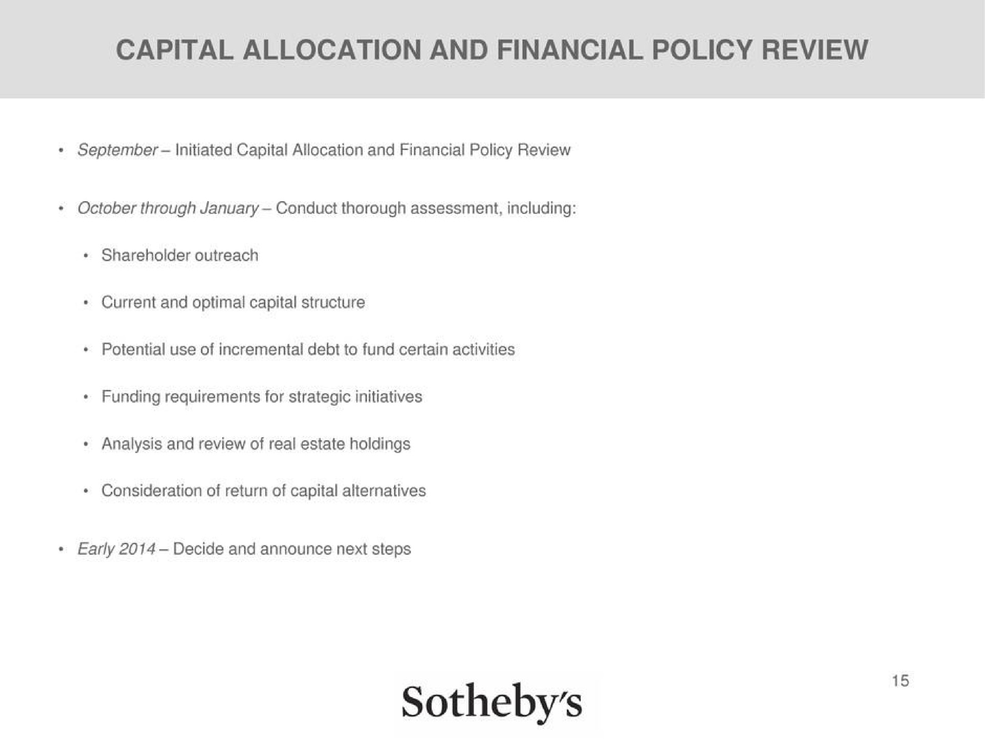 capital allocation and financial policy review | Sotheby's