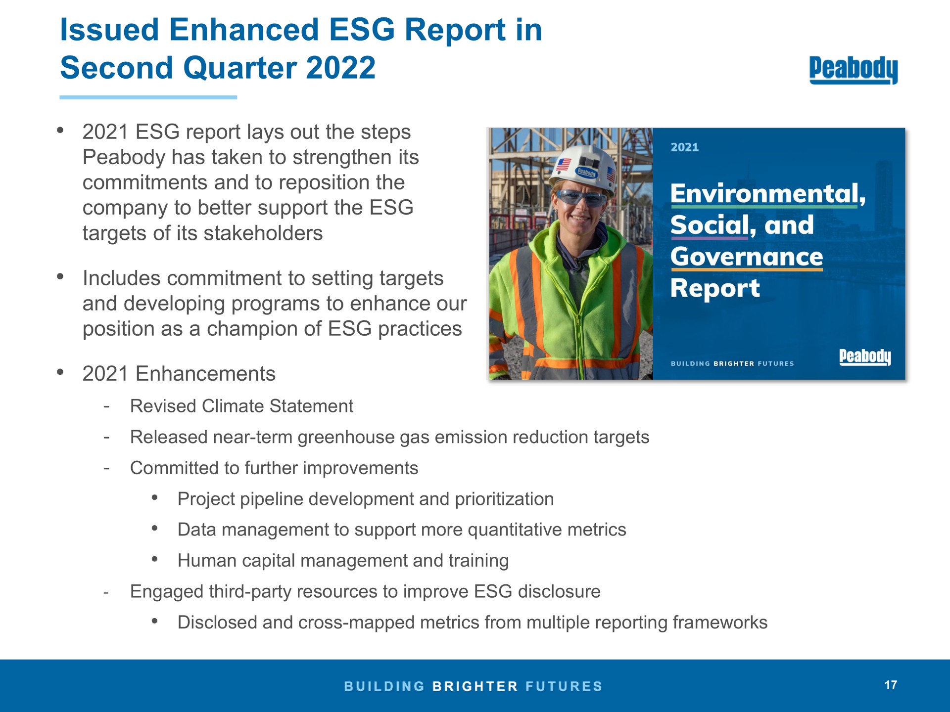 issued enhanced report in second quarter environmental social and | Peabody Energy