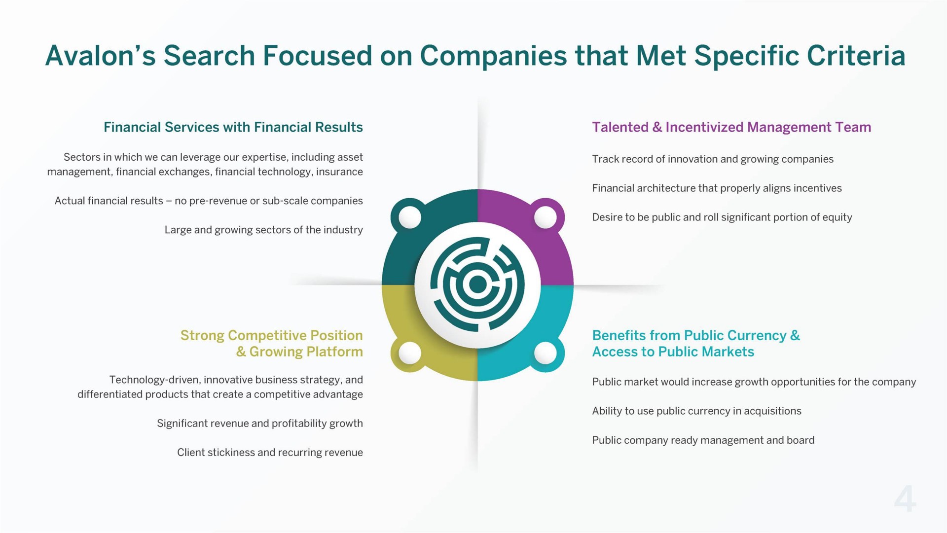 search focused on companies that met specific criteria | Beneficient