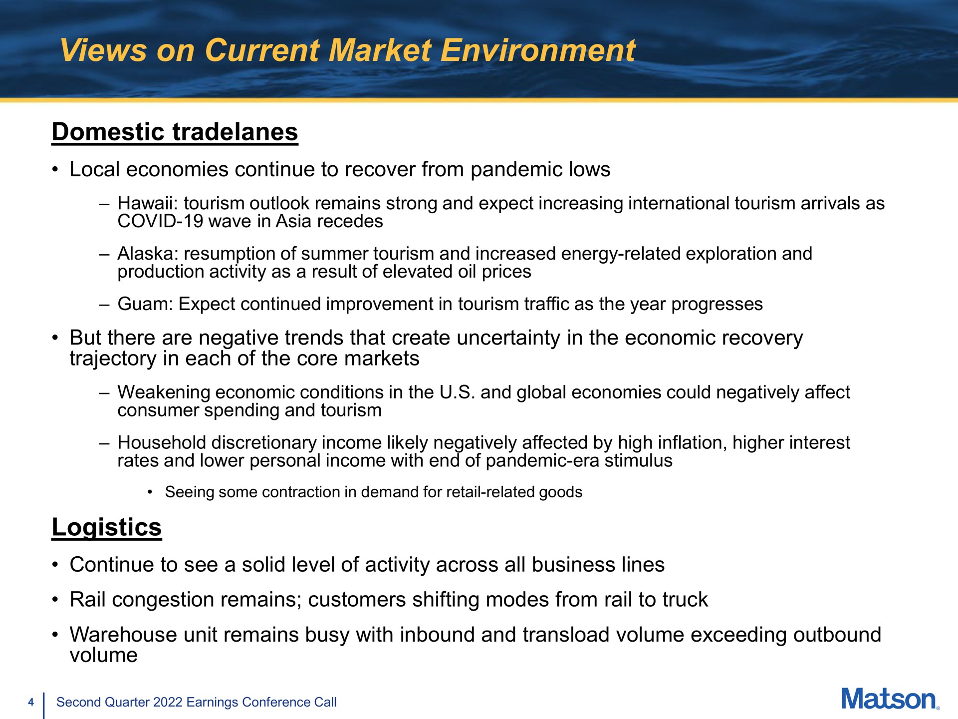 views on current market environment domestic logistics | Matson